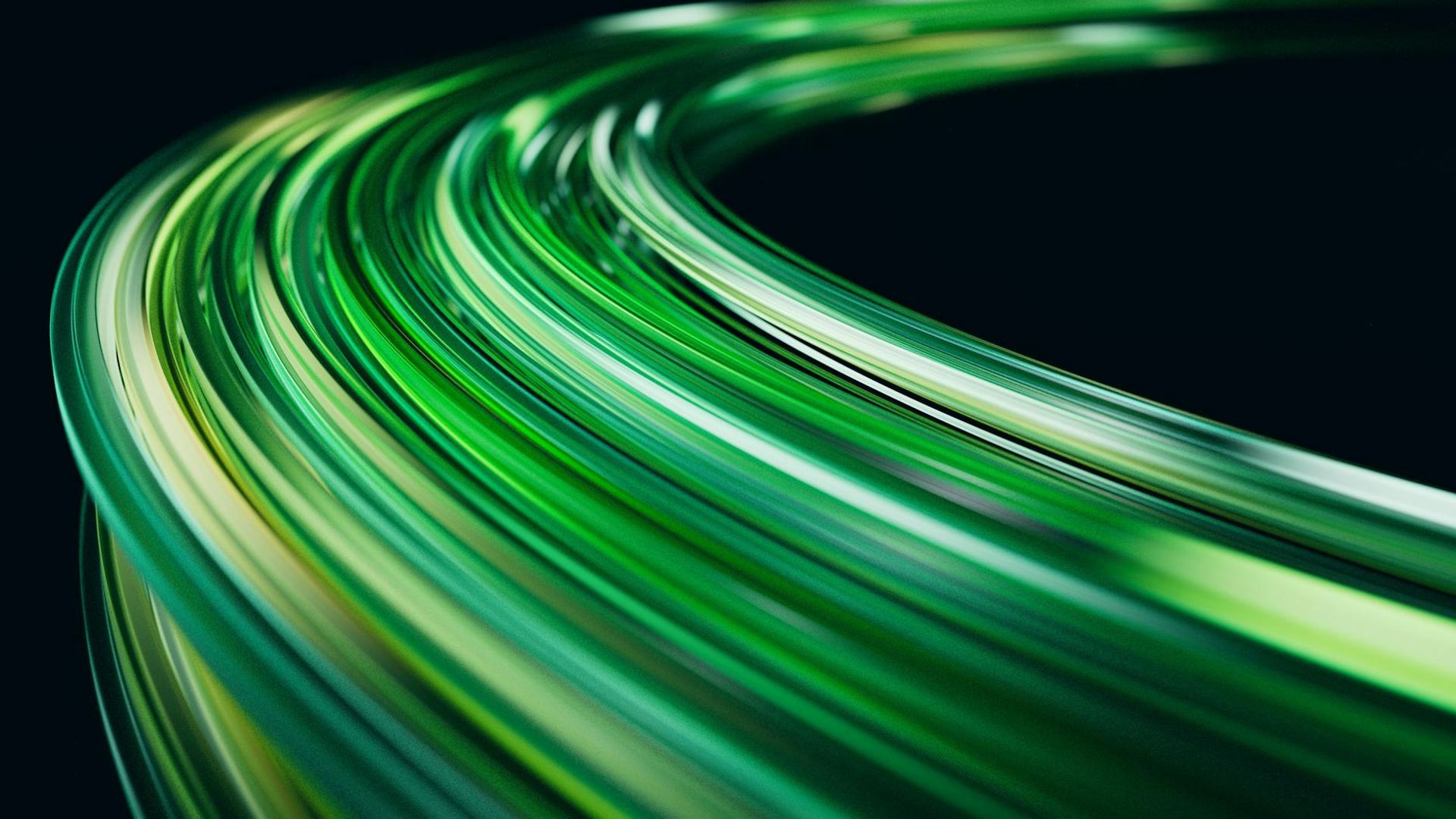 Abstract dark background with subtle neon mint light trails.